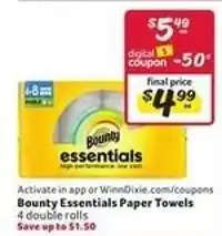 Winn Dixie Bounty Essentials Paper Towels offer