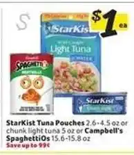 Winn Dixie StarKist Tuna Pouches or Campbell's SpaghettiOs offer