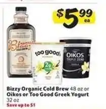Winn Dixie Bizzy Organic Cold Brew or Oikos or Too Good Greek Yogurt offer