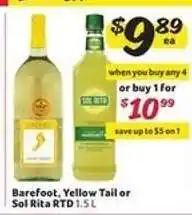 Winn Dixie Barefoot, Yellow Tail or Sol Rita RTD offer