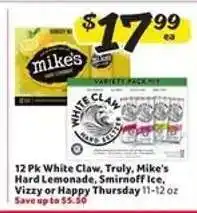 Winn Dixie 12 Pk White Claw, Truly, Mike's Hard Lemonade, Smirnoff Ice, Vizzy or Happy Thursday offer