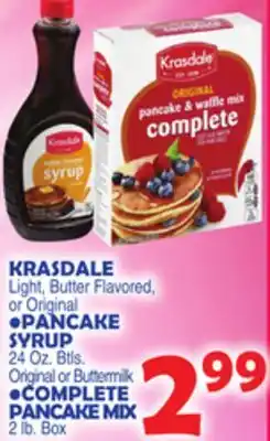 Bravo Supermarkets KRASDALE OR PANCAKE SYRUP,COMPLETE PANCAKE MIX offer