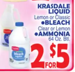 Bravo Supermarkets KRASDALE LIQUID Lemon or Classic BLEACH Clear or Lemon, AMMONIA offer