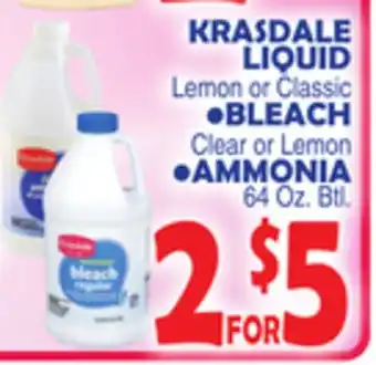 Bravo Supermarkets KRASDALE LIQUID Lemon or Classic BLEACH Clear or Lemon, AMMONIA offer