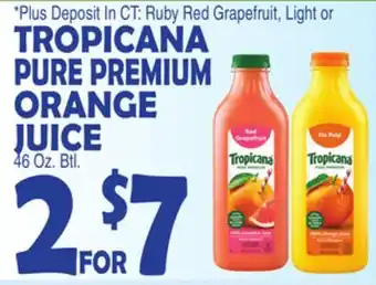 Bravo Supermarkets TROPICANA PURE PREMIUM ORANGE JUICE offer