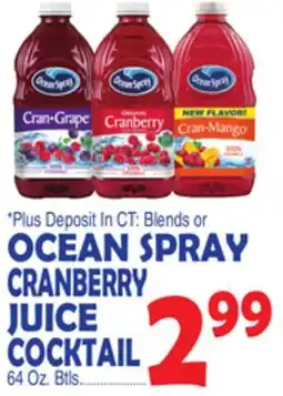 Bravo Supermarkets OCEAN SPRAY CRANBERRY JUICE COCKTAIL offer