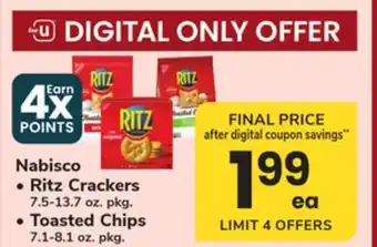 ACME Nabisco, Ritz Crackers 7.5-13.7 oz. pkg., Toasted Chips 7.1-8.1 oz. pkg offer