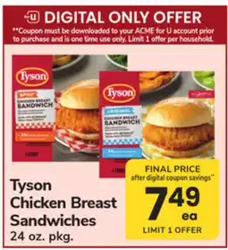ACME Tyson Chicken Breast Sandwiches offer