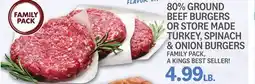Kings Food Markets 80% GROUND BEEF BURGERS OR STORE MADE TURKEY, SPINACH & ONION BURGERS offer