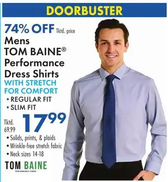 Boscov's Mens TOM BAINE Performance Dress Shirts WITH STRETCH FOR COMFORT offer