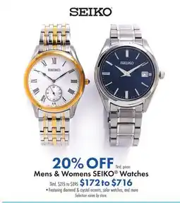 Boscov's Mens & Womens SEIKO Watches offer