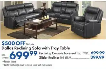 Boscov's Dallas Reclining Sofa with Tray Table offer