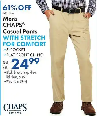 Boscov's Mens CHAPS Casual Pants WITH STRETCH FOR COMFORT offer