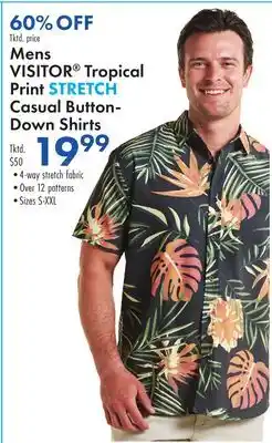 Boscov's Mens VISITOR Tropical Print STRETCH Casual Button-Down Shirts offer