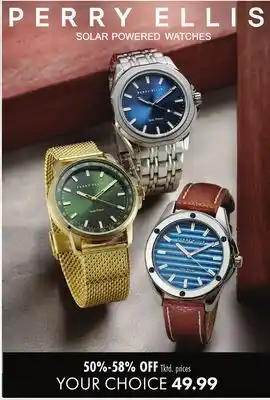Boscov's PERRY ELLIS SOLAR POWERED WATCHES offer