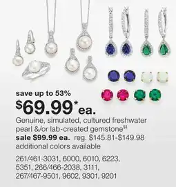 JC Penney Genuine, simulated, cultured freshwater pearl &/or lab-created gemstone§ offer
