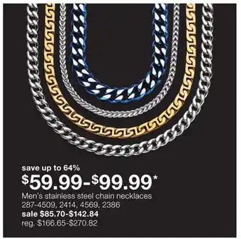 JC Penney Men's stainless steel chain necklaces offer