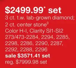JC Penney 3 ct. t.w. lab-grown diamond 2 ct. center stone◊ Color H-I, Clarity SI1-SI2 offer