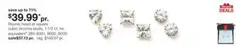 JC Penney Round, heart or square cubic zirconia studs, 1-1/2 ct. tw. equivalent‡ offer