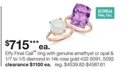 JC Penney Effy Final Call ring with genuine amethyst or opal & 1/7 to 1/5 diamond in 14k rose gold offer