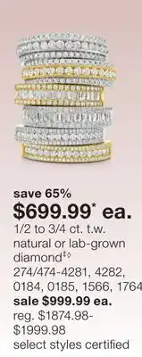 JC Penney 1/2 to 3/4 ct. t.w. natural or lab-grown diamond‡◊ offer