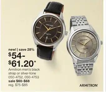 JC Penney Armitron men's black strap or silver-tone offer