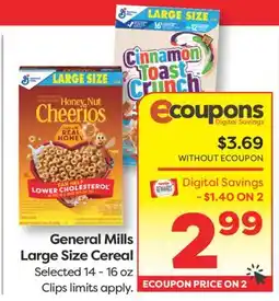 Weis Markets General Mills Large Size Cereal offer