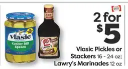 Weis Markets Vlasic Pickles or Stackers 16 - 24 oz Lawry's Marinades 12 oz offer