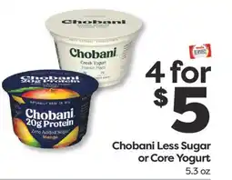Weis Markets Chobani Less Sugar or Core Yogurt offer