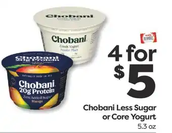 Weis Markets Chobani Less Sugar or Core Yogurt offer
