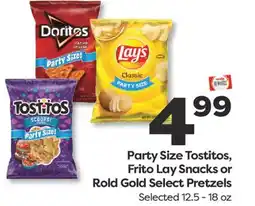 Weis Markets Party Size Tostitos, Frito Lay Snacks or Rold Gold Select Pretzels offer