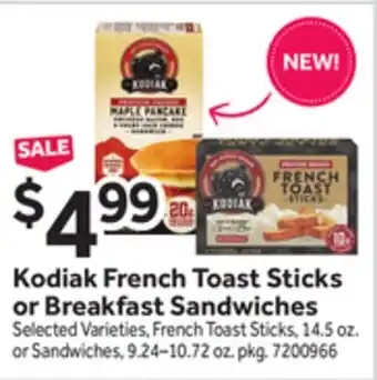 Stop&Shop Kodiak French Toast Sticks or Breakfast Sandwiches offer