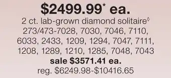JC Penney 2 ct. lab-grown diamond solitaire◊ offer