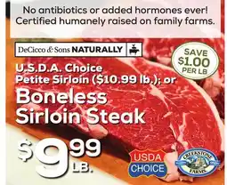 DeCicco & Sons Boneless Sirloin Steak offer