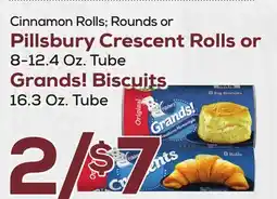 DeCicco & Sons Pillsbury Cinnamon Rolls Rounds or Crescent Rolls or 8-12.4 Oz. Tube Grands! Biscuits 16.3 Oz. Tube offer