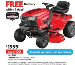 Lowe's T110 17.5-HP 42-in Cut Riding Lawn Mower offer