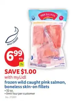 Lidl frozen wild caught pink salmon, boneless skin-on fillets offer
