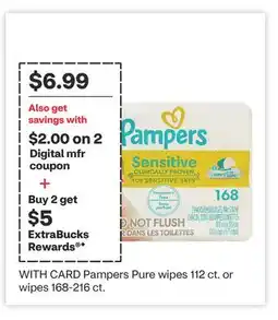 CVS Pampers Pure wipes 112 ct. or wipes 168-216 ct offer