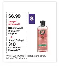 CVS ANY Herbal Essences 0% Mineral Oil hair care offer
