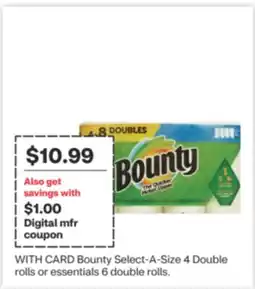 CVS Bounty Select-A-Size 4 Double rolls or essentials 6 double rolls offer