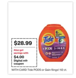 CVS Tide PODS or Gain flings! 112. ct offer
