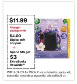 CVS Air Wick Pure automatic spray kit, essential mist kit or essential oils refills 5 ct offer