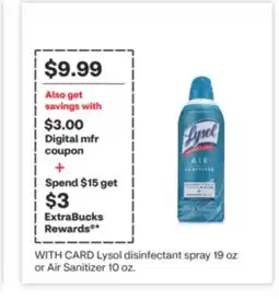 CVS Lysol disinfectant spray 19 oz or Air Sanitizer 10 oz offer