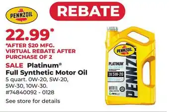 Runnings Platinum Full Synthetic Motor Oil offer