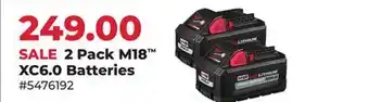 Runnings Milwaukee 2 Pack M18 XC6.0 Batteries offer