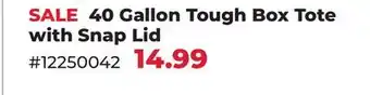 Runnings 40 Gallon Tough Box Tote with Snap Lid offer