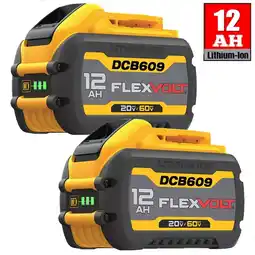 Walmart 2Pack 12.0Ah for dewalt flexvolt 20v/60v max battery lithium-ion dcb609 dcb606-2 offer