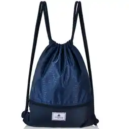 Walmart Costway Drawstring Backpack String Bag Folding Sports Sack w/Zipper Pocket Blue offer
