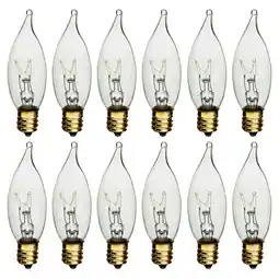 Walmart 12 Pc Candelabra Night Light Bulbs 60 Watt Clear Flame Tip 120V Decor Chandelier offer