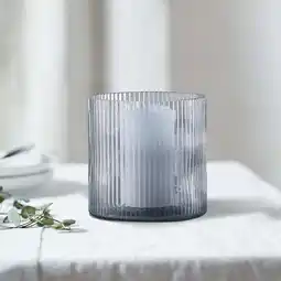 Walmart Better Homes & Gardens Blue Glass Ribbed Hurricane Candle Holder, 5, Medium, Living Room offer